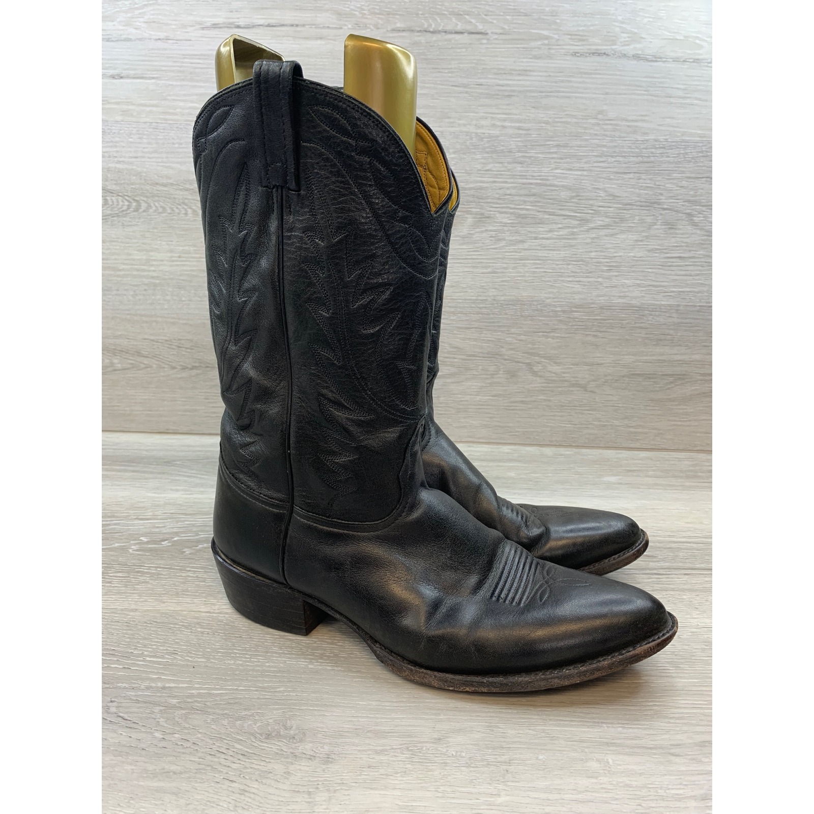 Nocona Men's Black Leather Western Cowboy Boots 13 B Pointed Toe Made In Usa